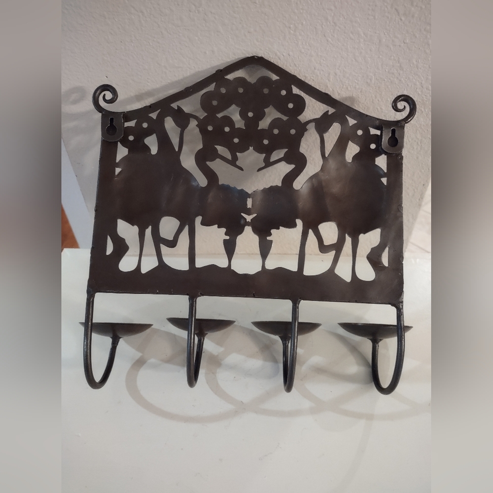 Vintage Metal Art Iron Wall Mount Candle Holder Figural Herons Cranes Flowers - Picture 3 of 9